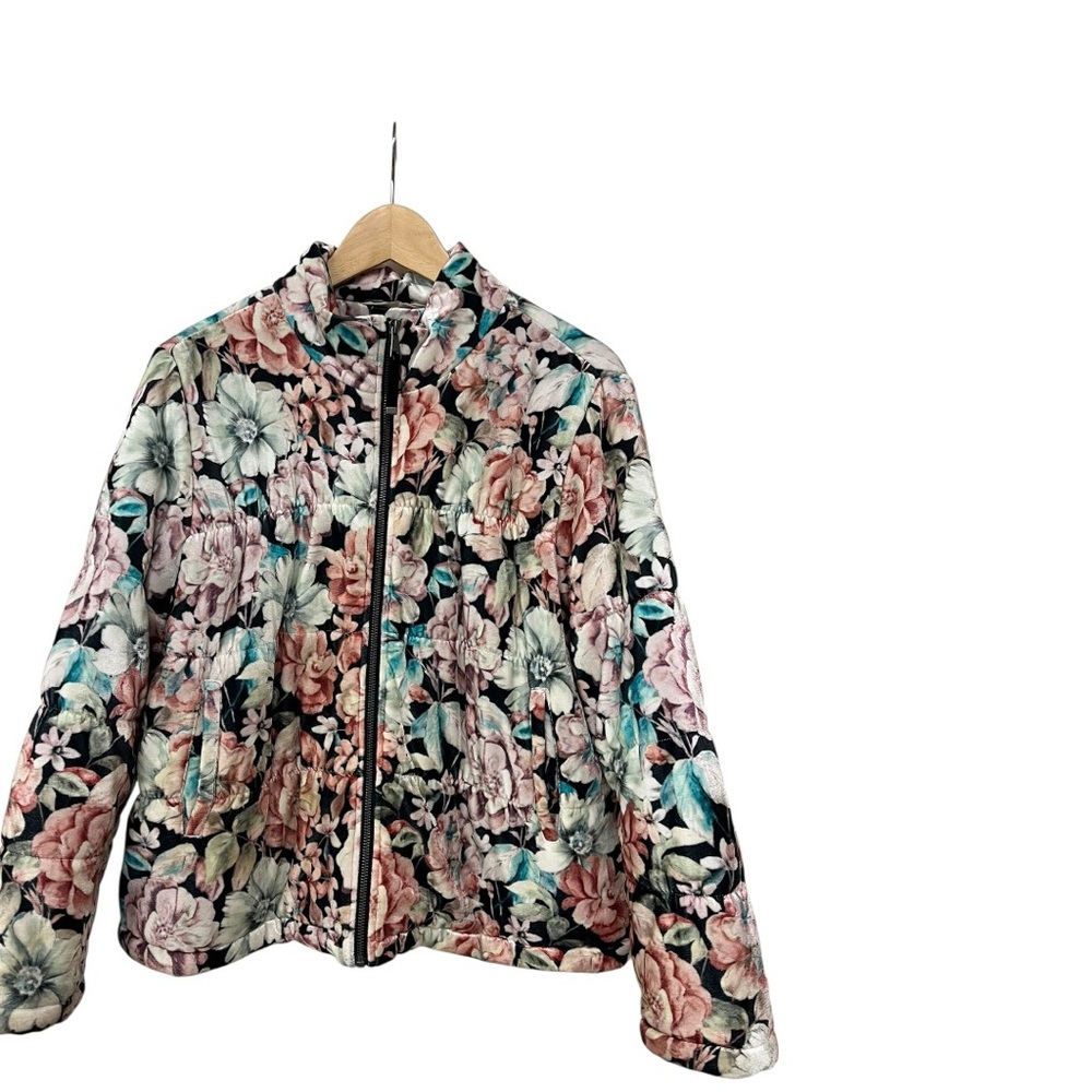 Soft Surroundings Velour Floral Puffer Jacket M - Picture 2 of 5